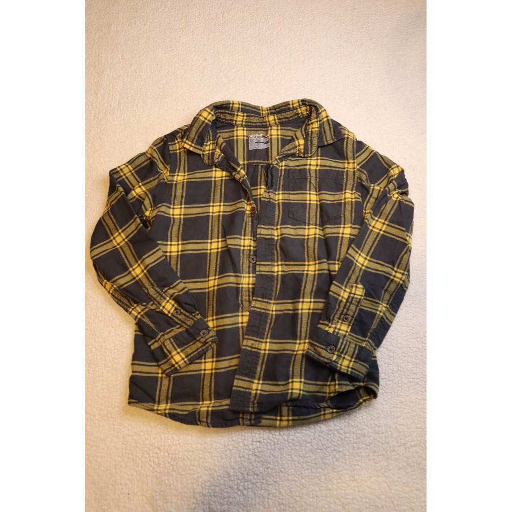 Cat & Jack Boys Yellow Black Plaid Flannel Button Down Shirt Size M 8